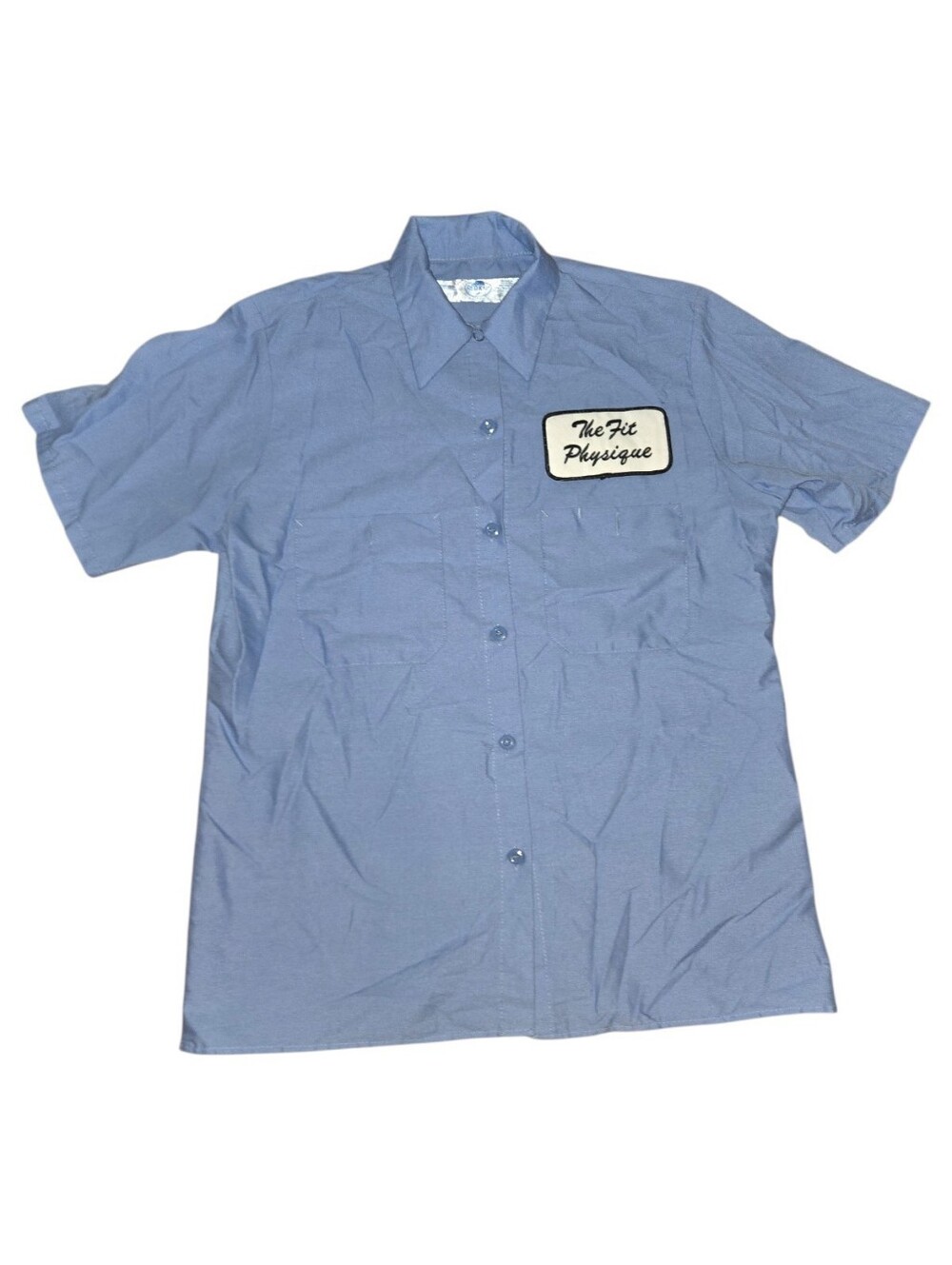 Vintage Men's Short-Sleeve Work Shirt in Light Blue Size S